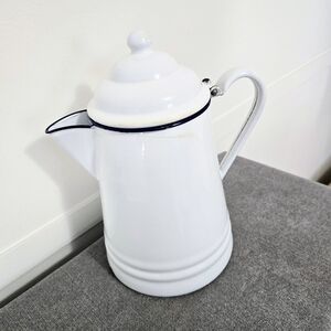 Vtg Enamelware Stove Pot Kettle 14 Cups Strained Pour Farmhouse Kitchen Decor